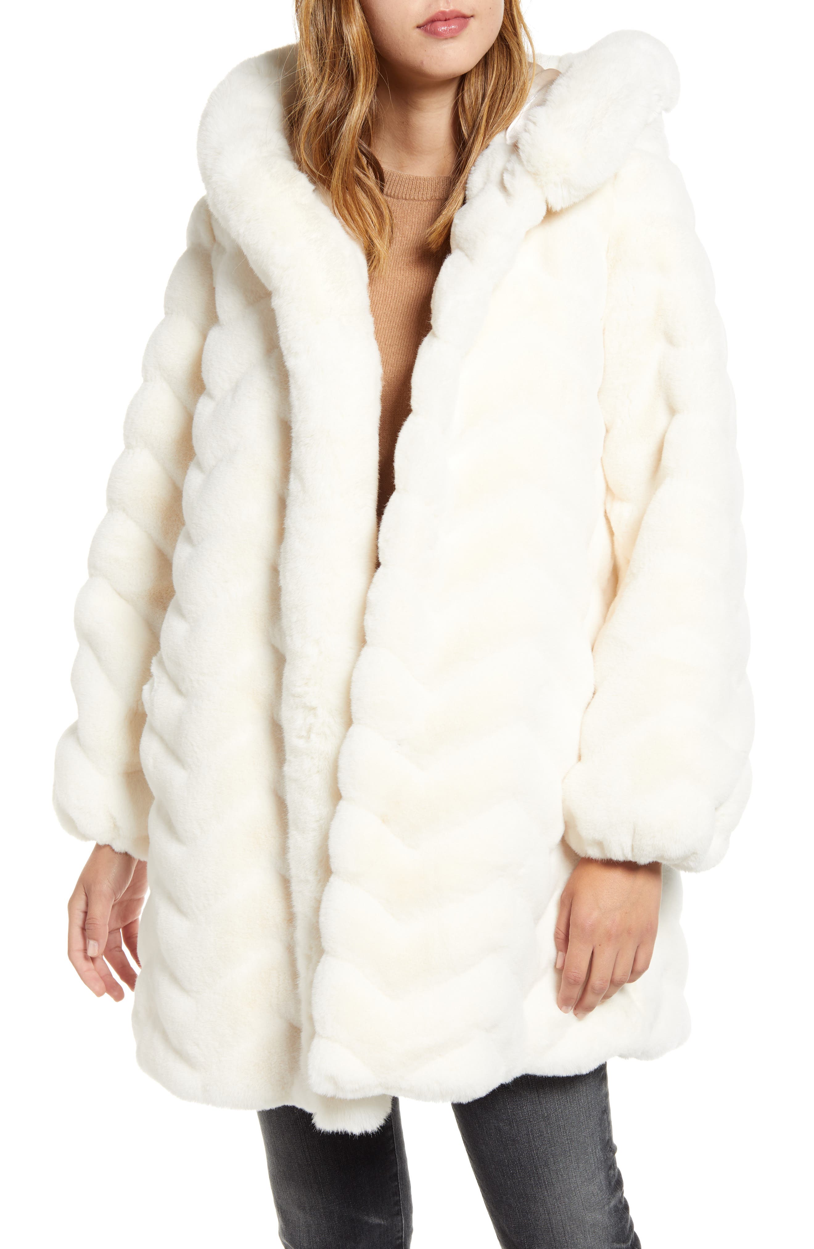 Grooved Faux Fur Hooded Jacket - image 3