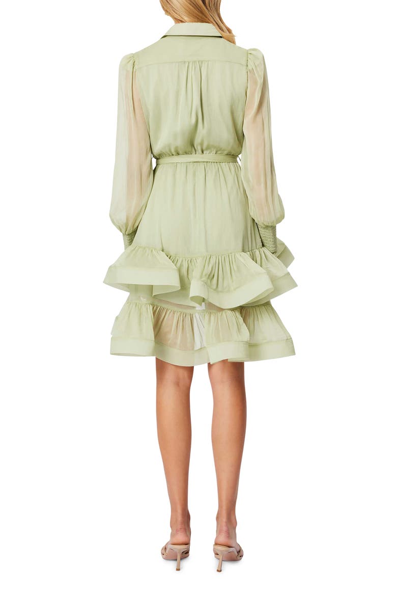 Poppy Long Sleeve Tiered Ruffle Shirtdress, Alternate, color, PISTACHIO