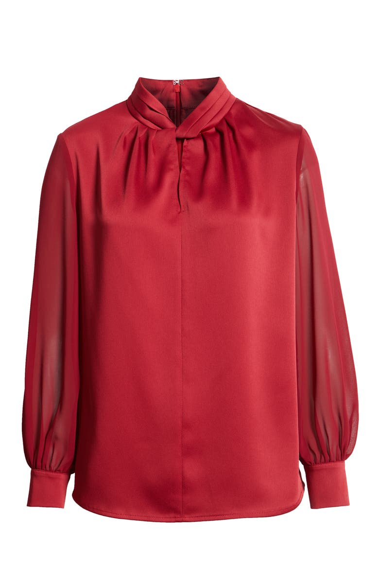 Twist Front Crépe de Chine Top, Alternate, color, SCARLET RED