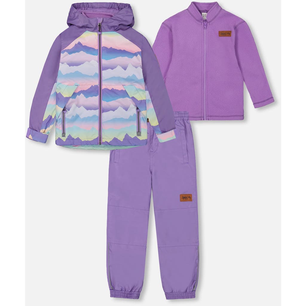 Deux Par Deux Little Girl's 3-in-1 Mid-season Outerwear Set With Printed Jacket Mauve And Blue, Pink In Purple