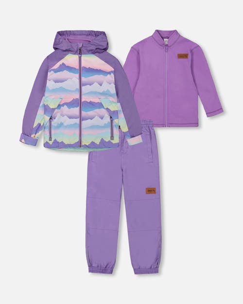 Deux Par Deux Little Girl's 3-in-1 Mid-season Outerwear Set With Printed Jacket Mauve And Blue, Pink In Mauve And Blue, Pink Mountain