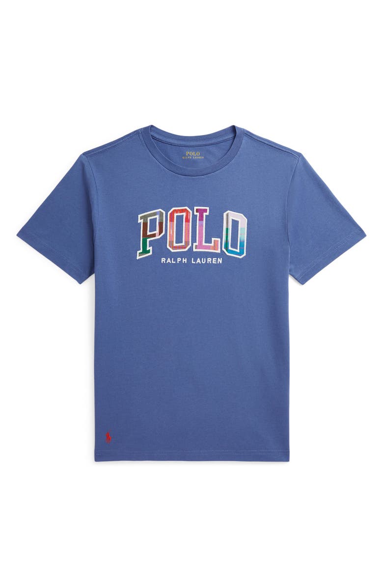 Polo Ralph Lauren Kids' Madras Logo Appliqué T-Shirt, Main, color,