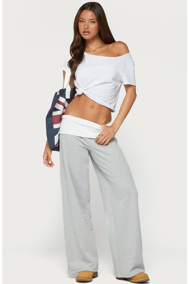 Idha Contrast Foldover Baggy Pants, Alternate, color, GRAY-MELANGE