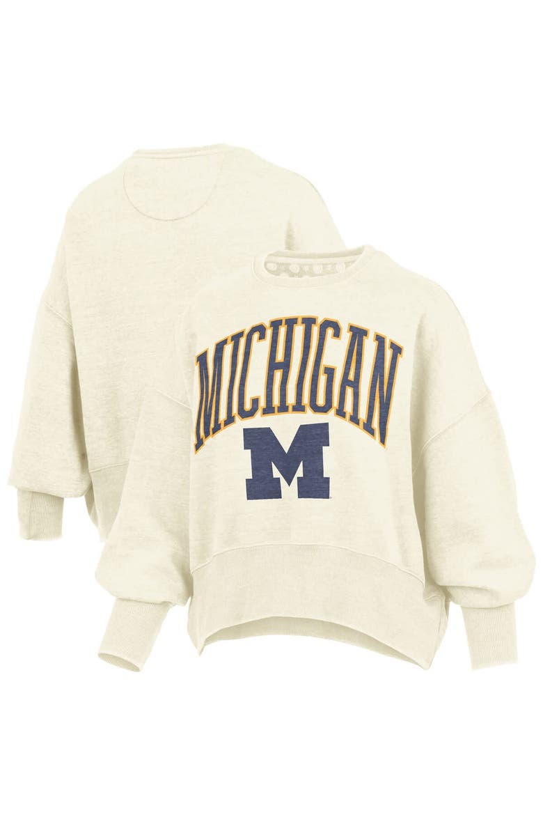 Women's Pressbox Natural Michigan Wolverines Oversized Waist-Length Crewneck Sweatshirt, Alternate, color, Natural