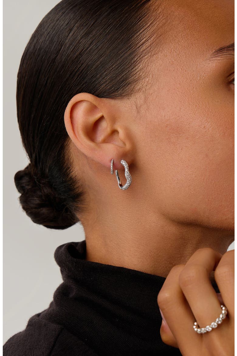 Small Molten Snow Huggie Hoop Earrings, Alternate, color, SILVER