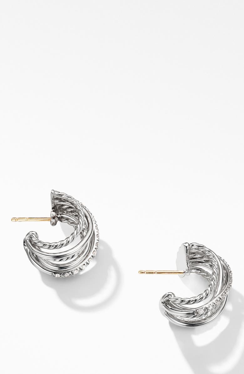 David Yurman Crossover Huggie Hoop Earrings with Diamonds, Alternate, color, 
