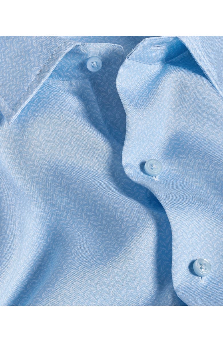 David Donahue Micro Floral Print Short Sleeve Shirt, Alternate, color, Sky/ White