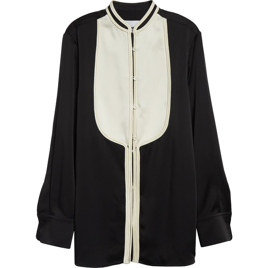 Jil Sander Oversized Two-tone Piped Crepe Shirt In Black