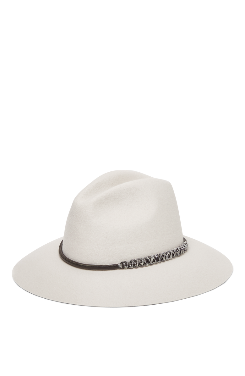 Brunello Cucinelli Felt fedora with leather and monili band, Main, color, 