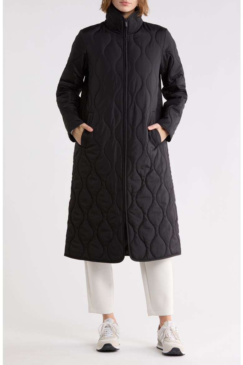 Long Quilted Coat, Main, color, BLACK
