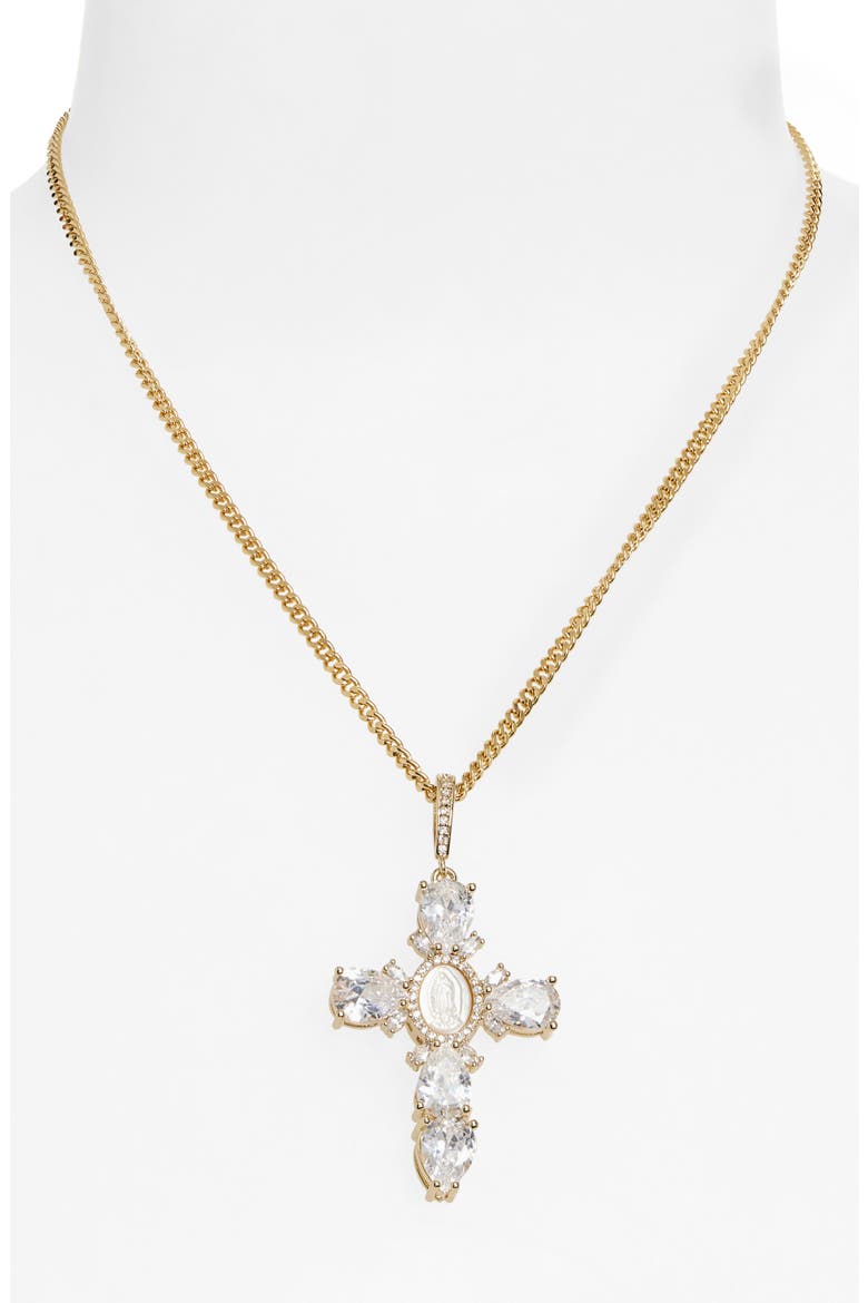 Virgin Mary Cross Pearl Necklace, Alternate, color, GOLD
