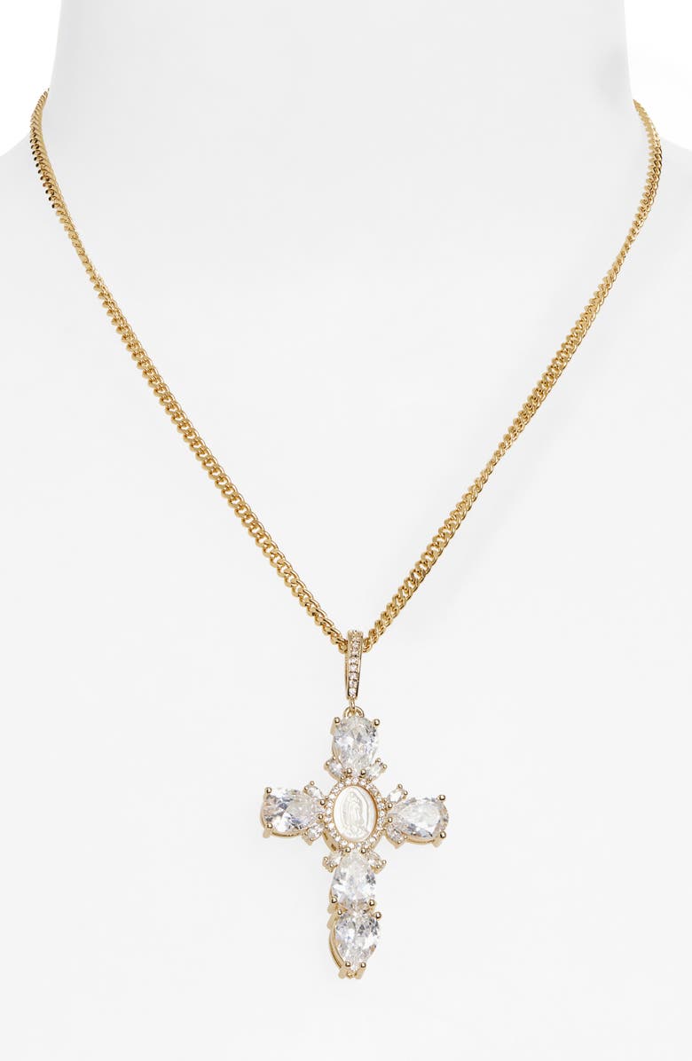 VIDAKUSH Virgin Mary Cross Pearl Necklace, Alternate, color, Gold