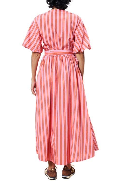 Frnch Aelia Stripe Short Sleeve Wrap Midi Dress In Pink In Pink