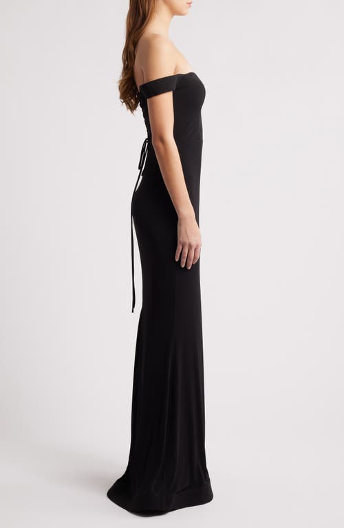 City Studio Off The Shoulder Trumpet Dress In Black/blush