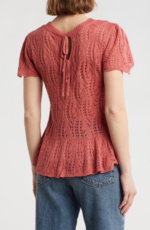 Daniel Rainn Openwork Peplum Top In Washed Rouge