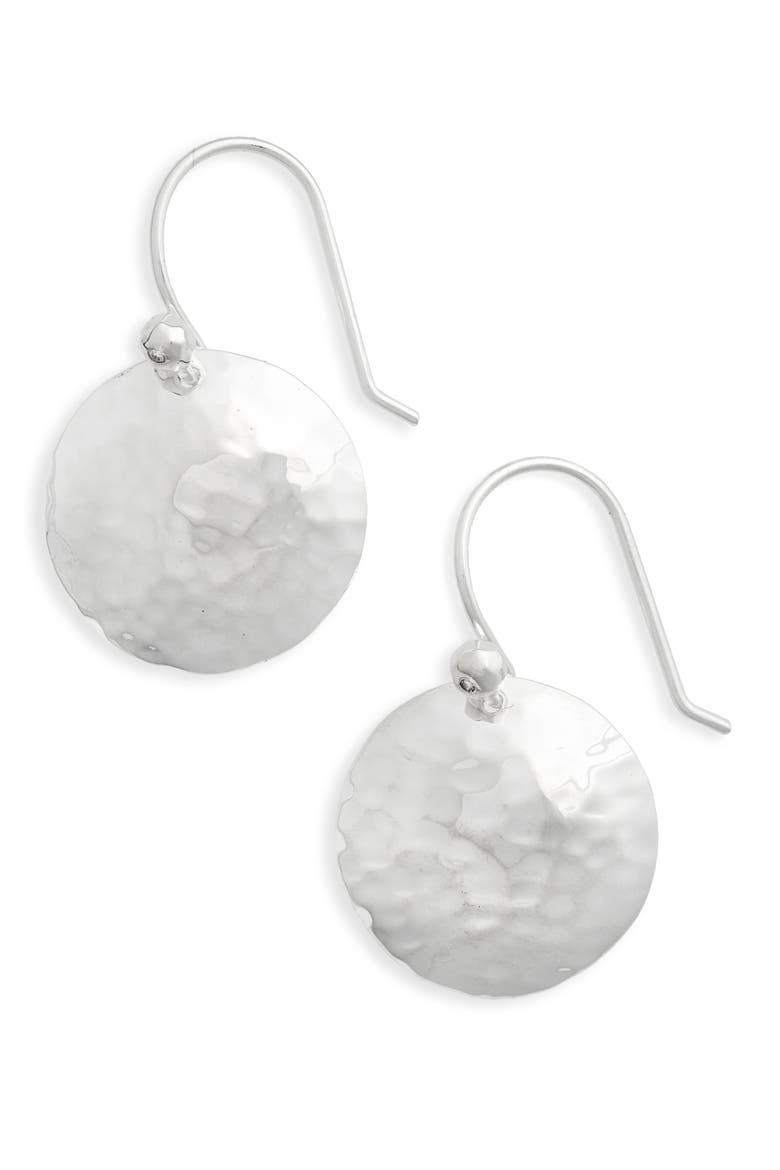 Diamond & Hammered Dome Earrings, Main, color, STERLING SILVER