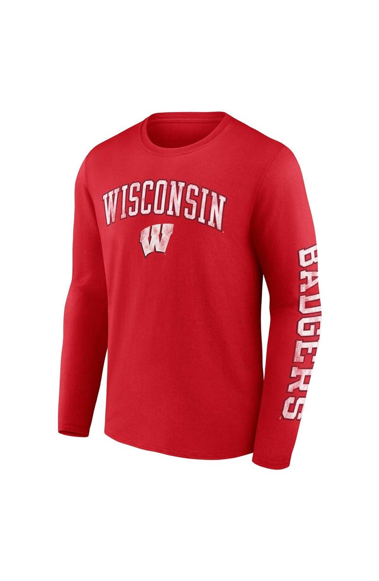 FANATICS Men's Fanatics Branded Red Wisconsin Badgers Distressed Arch Over Logo Long Sleeve T-Shirt, Alternate, color, 
