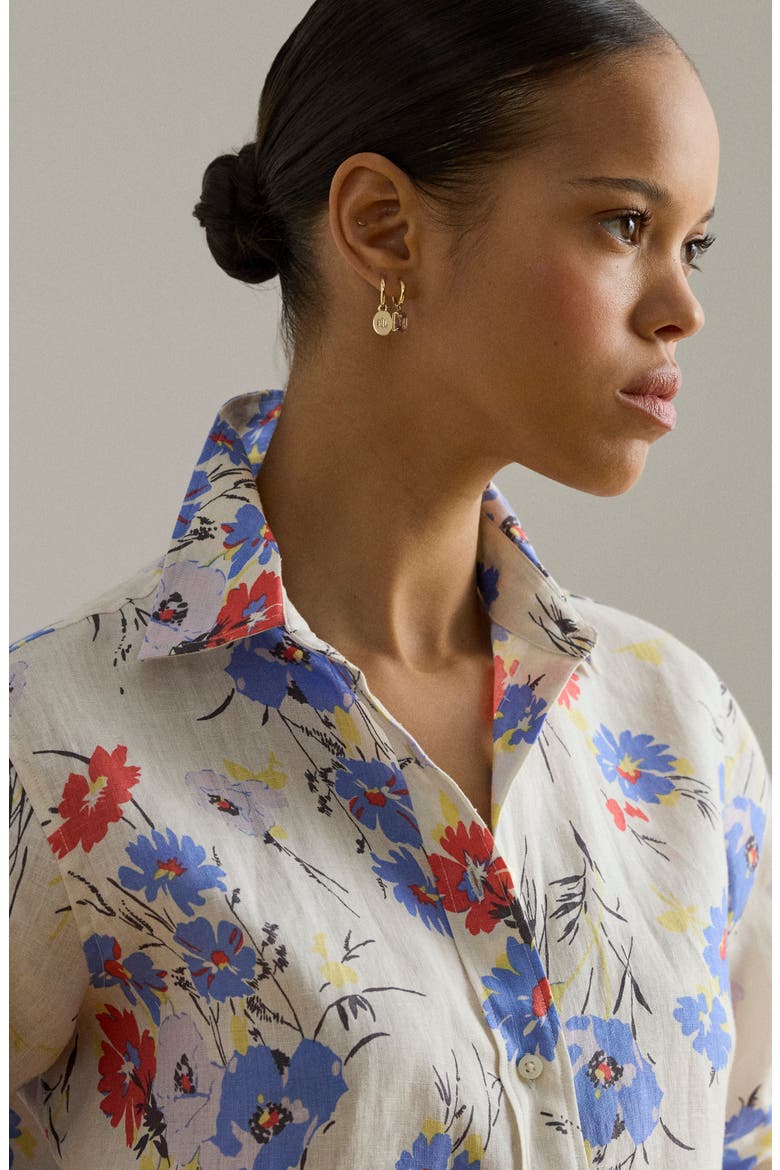 Relaxed Fit Floral Linen Shirt, Alternate, color, CREAM MULTI