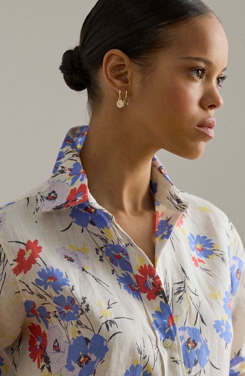 Lauren Ralph Lauren Karrie Relaxed Fit Floral Linen Button-Up Shirt, Alternate, color, Cream Multi