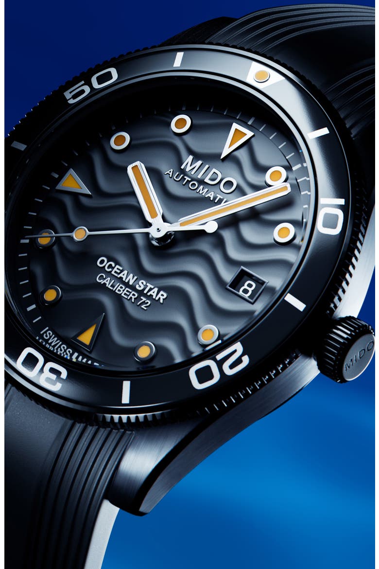 Ocean Star Automatic Rubber Strap Watch, 39mm, Alternate, color, BLACK