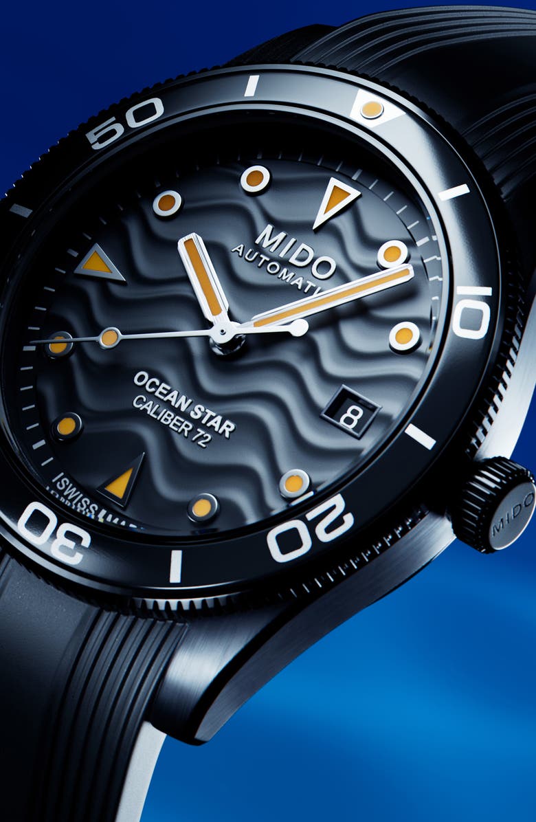 MIDO Ocean Star Automatic Rubber Strap Watch, 39mm, Alternate, color, Black