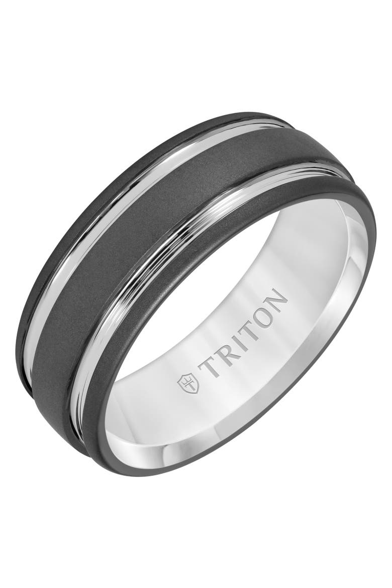 8MM Tungsten Carbide Ring with Raised Groove Design and Sandblast Finish, Main, color, Metallic Silver