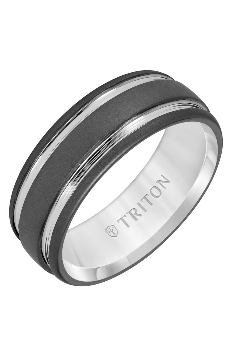 Triton 8MM Tungsten Carbide Ring with Raised Groove Design and Sandblast Finish, Main, color, 