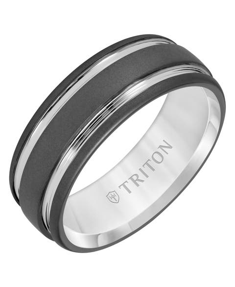 8MM Tungsten Carbide Ring with Raised Groove Design and Sandblast Finish