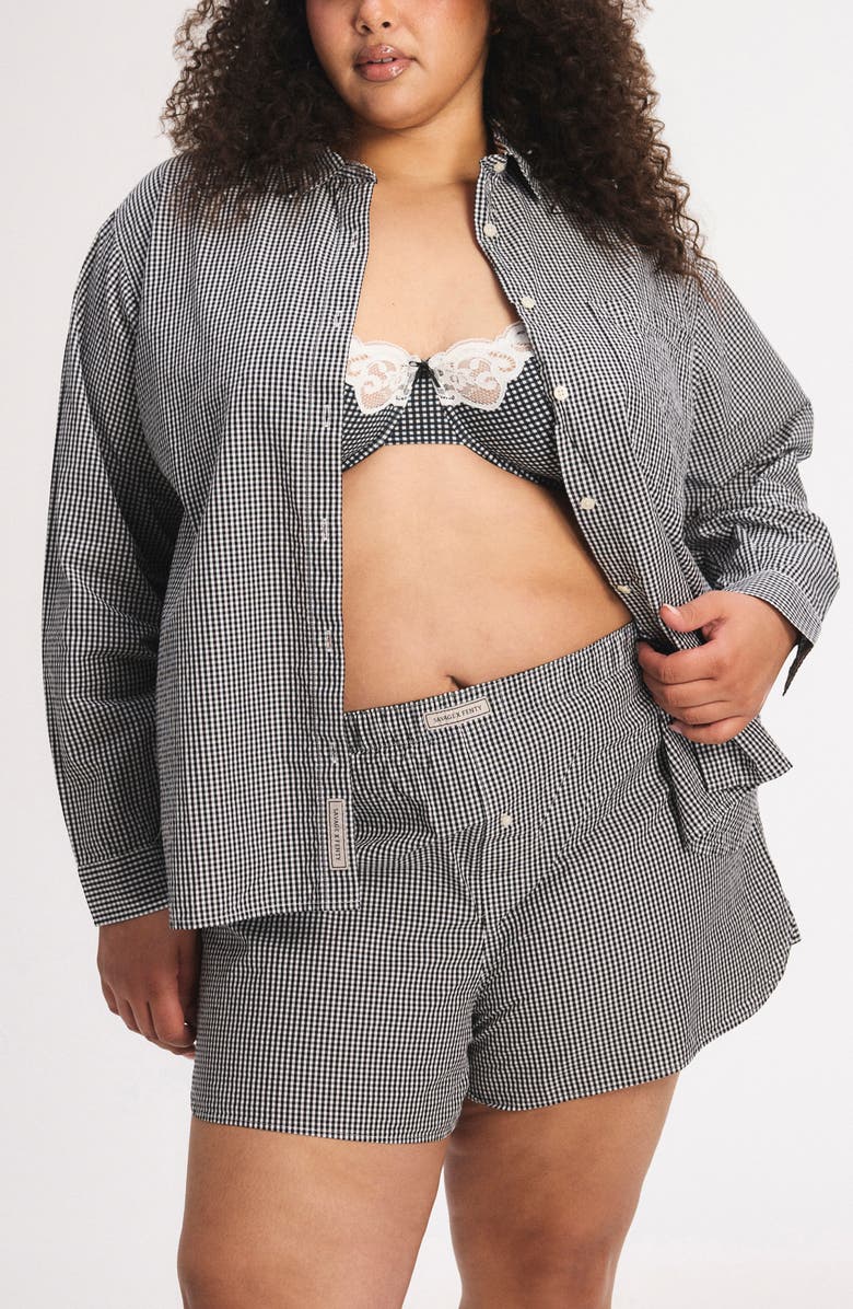 SAVAGE X FENTY Kickback Casuals Pajama Button-Up Shirt, Alternate, color, Black Caviar Check Effect