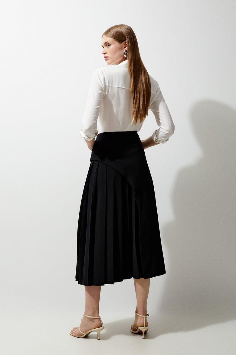 Buckle Detail Pleated Midi Skirt, Alternate, color, Black