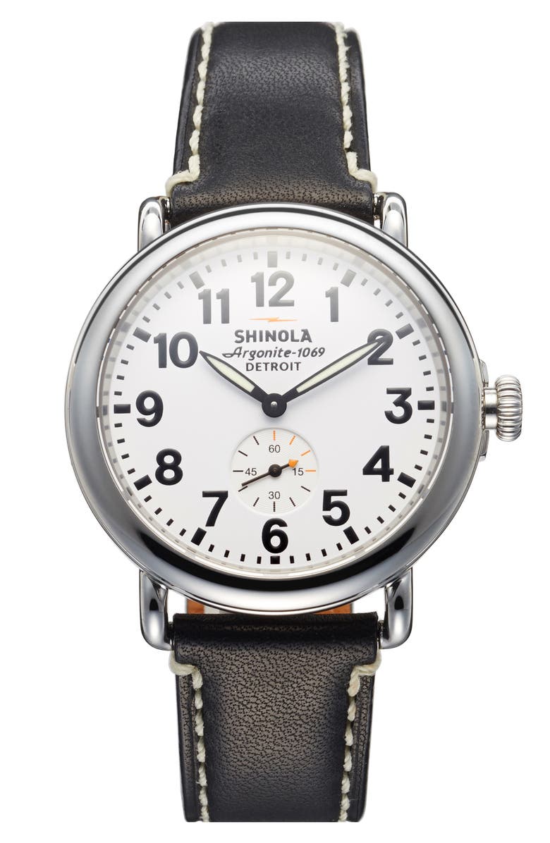 Shinola 'The Runwell' Leather Strap Watch, 41mm, Main, color, 