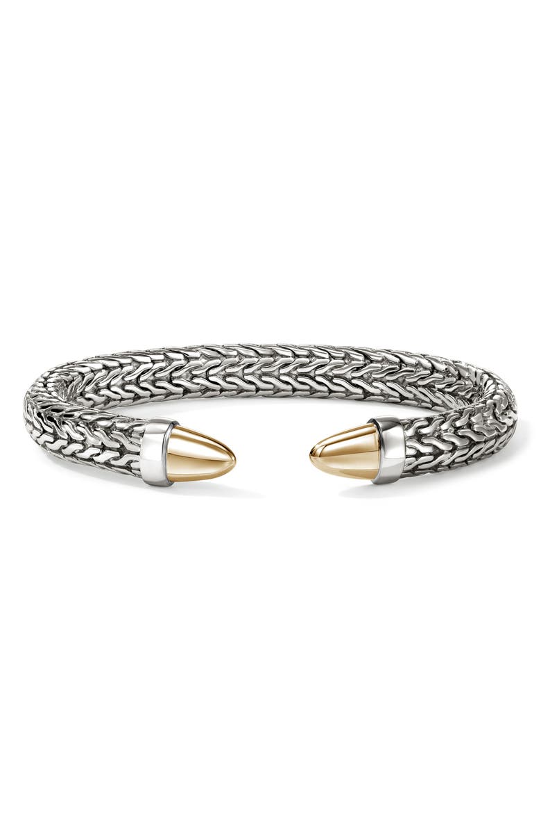 John Hardy Spear 50 Flex Cuff Sterling Silver Bracelet, Main, color, Silver And Gold