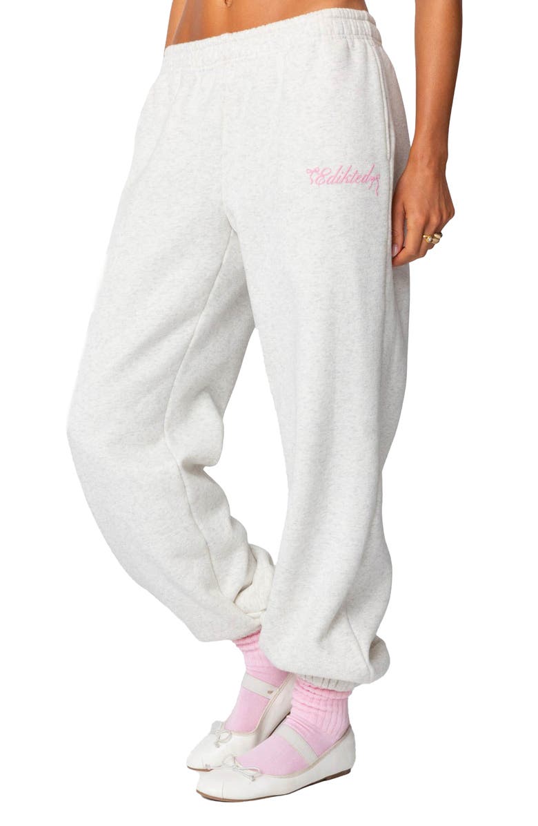EDIKTED Sasha Bow Detail Sweatpants, Alternate, color, Gray-Melange