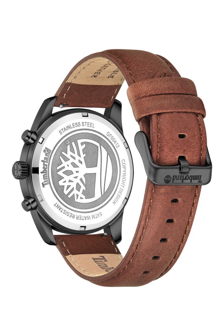 Northbridge Multifunction Chronograph Leather Strap Watch, 45mm, Alternate, color, BROWN