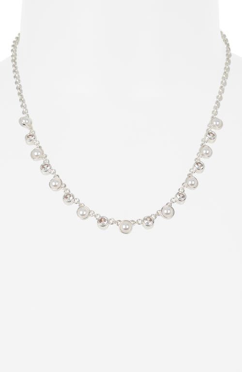Nordstrom Rack Cubic Zirconia & Faux Pearl Necklace In Metallic