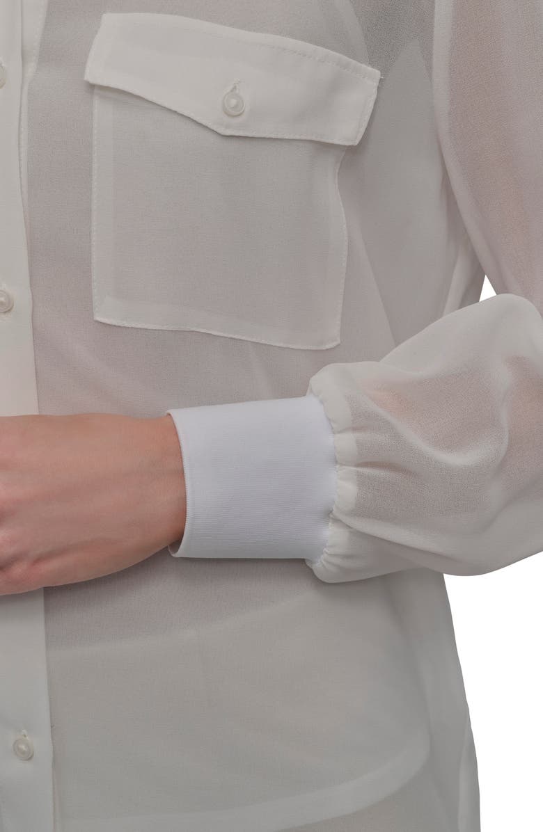 DKNY Chiffon Button-Up Shirt, Alternate, color, Ivory