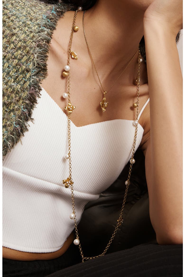 Iris Blossom Necklace, Alternate, color, Gold & White