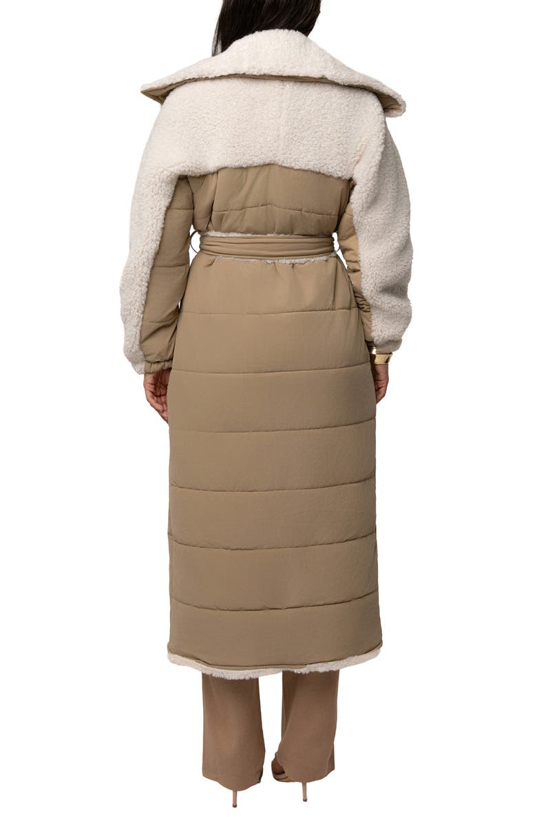 JLUXLABEL Quilted Longline Coat with High Pile Fleece Lining, Alternate, color, Beige