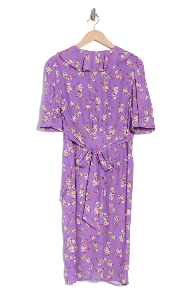 LK Bennett Ophelia Floral Short Sleeve Faux Wrap Dress, Alternate, color, Multi-Purple