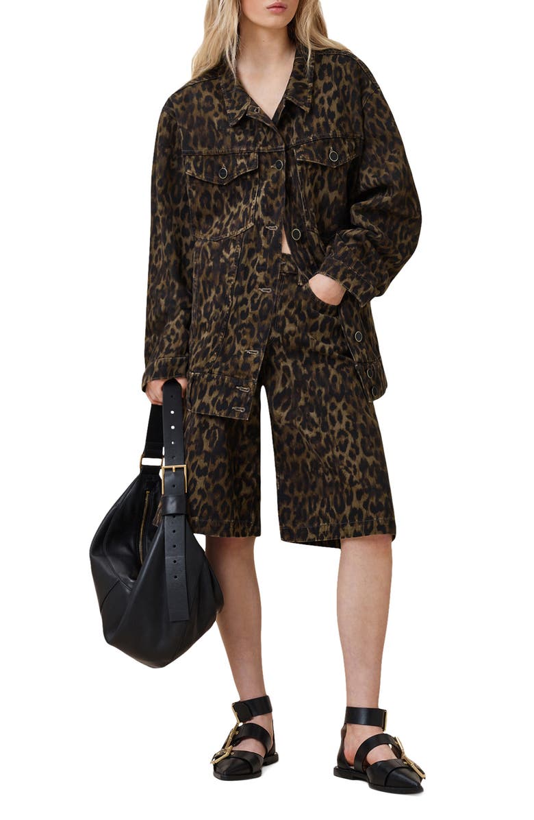 AllSaints Willow Leopard Print Denim Jacket, Alternate, color, 