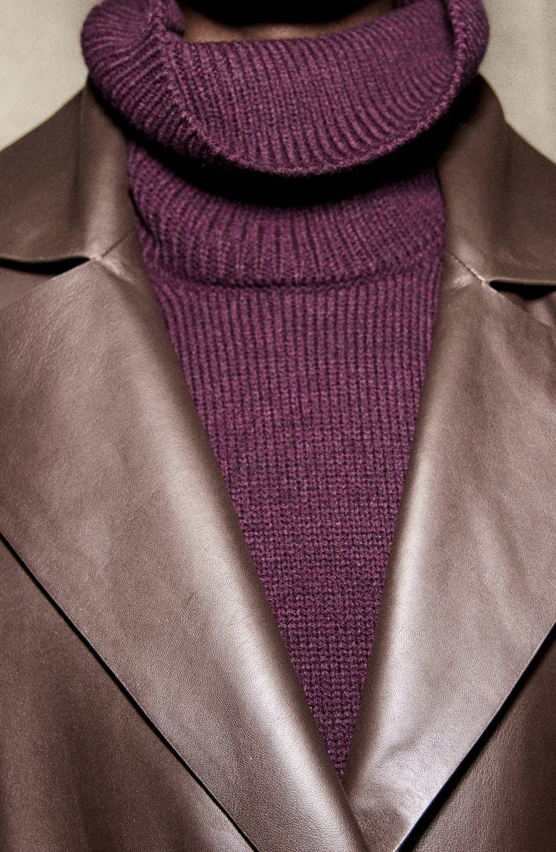 MANGO Ribbed Trim Turtleneck Sweater, Alternate, color, Wine