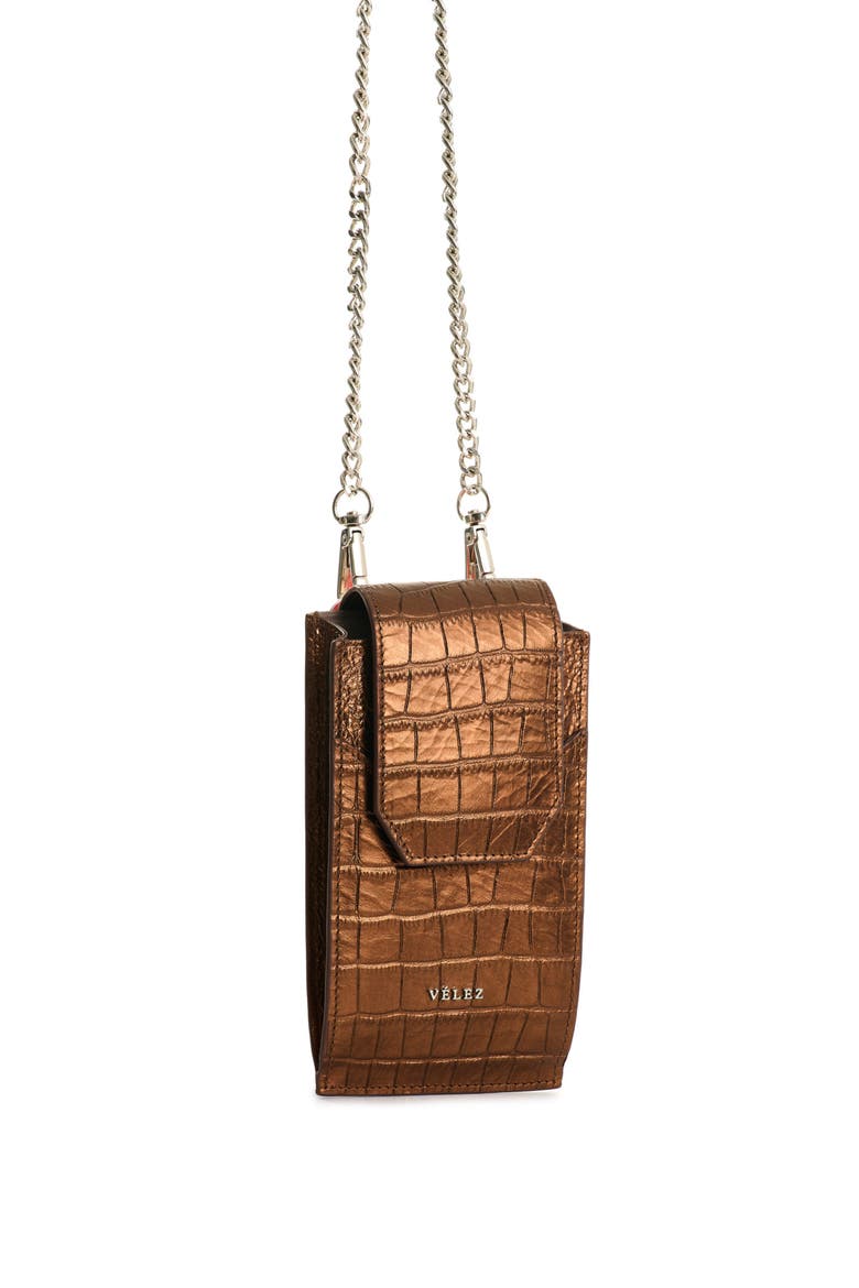 Serpia Folia Leather Phone Holder, Alternate, color, Bronze