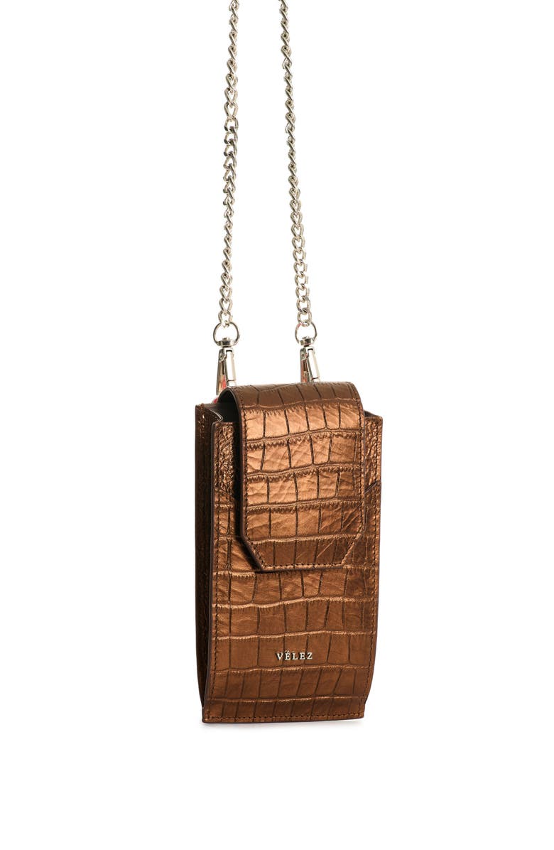 Velez Embossed Leather Phone Holder, Alternate, color, Bronze