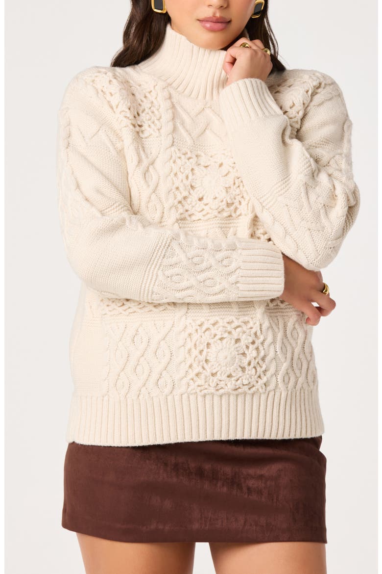 Fiala Cable & Crochet Mock Neck Sweater, Alternate, color, IVORY