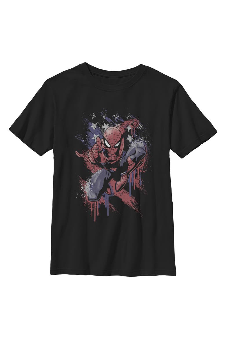 Boy's Marvel Spider-Man Spidey Americana Pose  Graphic T-Shirt, Main, color, Black