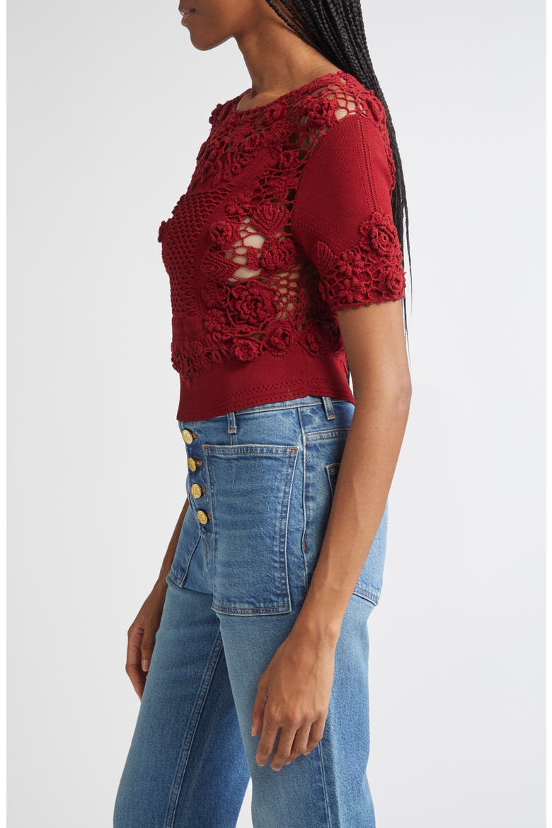 Stella Crochet Detail Knit Top, Alternate, color, BEGONIA