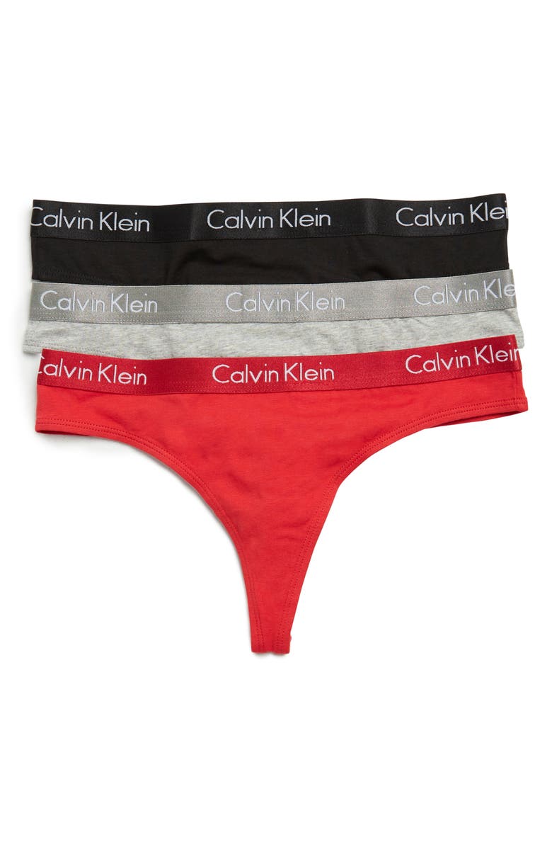 Calvin Klein Motive Cotton Thong Panties - Pack of 3, Main, color, 