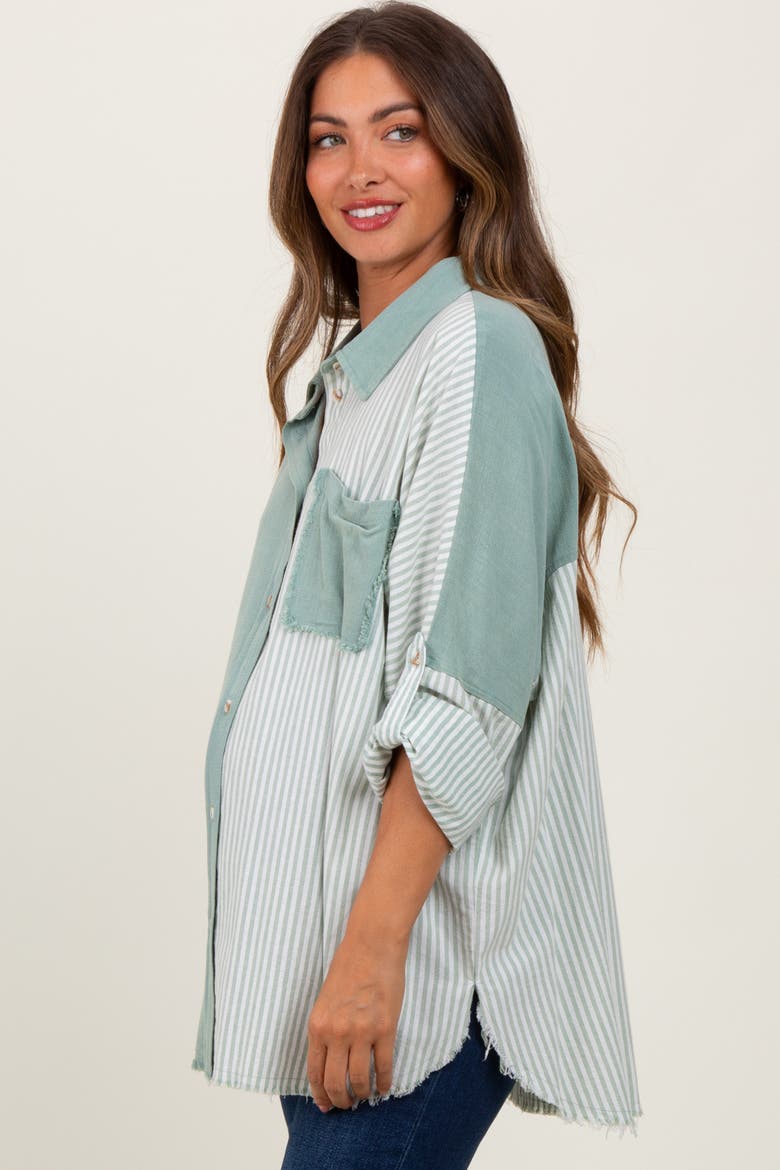 Colorblock Stripe Oversized Button Down, Alternate, color, Light Olive