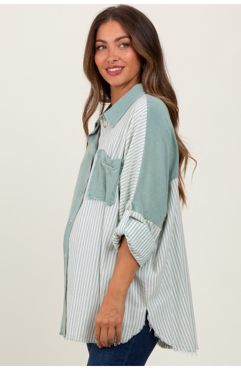 PinkBlush Colorblock Stripe Oversized Button Down, Alternate, color, Light Olive