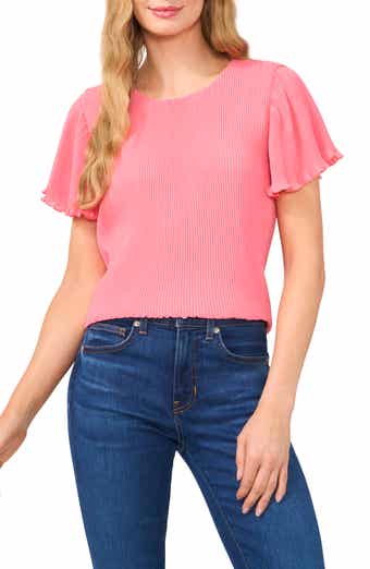 CeCe Flutter Sleeve Plissé Top